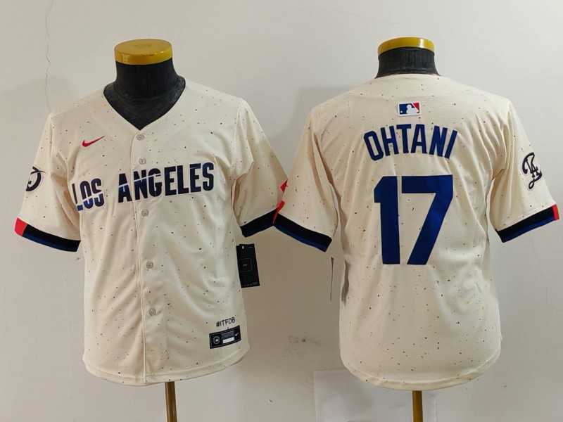 Youth Los Angeles Dodgers #17 Shohei Ohtani Cream Blue 2024 City Connect Limited Stitched Jersey,We sell and wholesale Youth Los Angeles Dodgers #17 Shohei Ohtani Cream Blue 2024 City Connect Limited Stitched Jersey on line form chian!